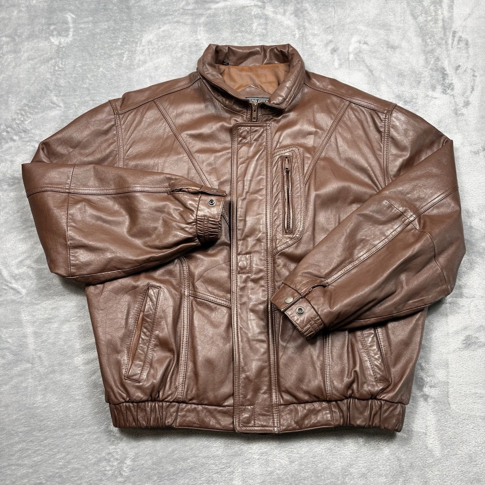 Vintage Members Only Genuine Leather Bomber Jacket Mens 44 Brown Korea